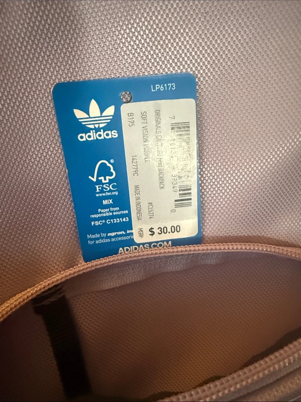 adidas Lilac Mini Backpack with White Trefoil
